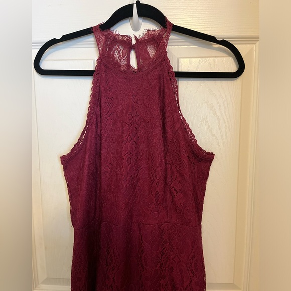 Kiss Me at Midnight Magenta Lace Halter Bodycon Midi Dress - Picture 7 of 7